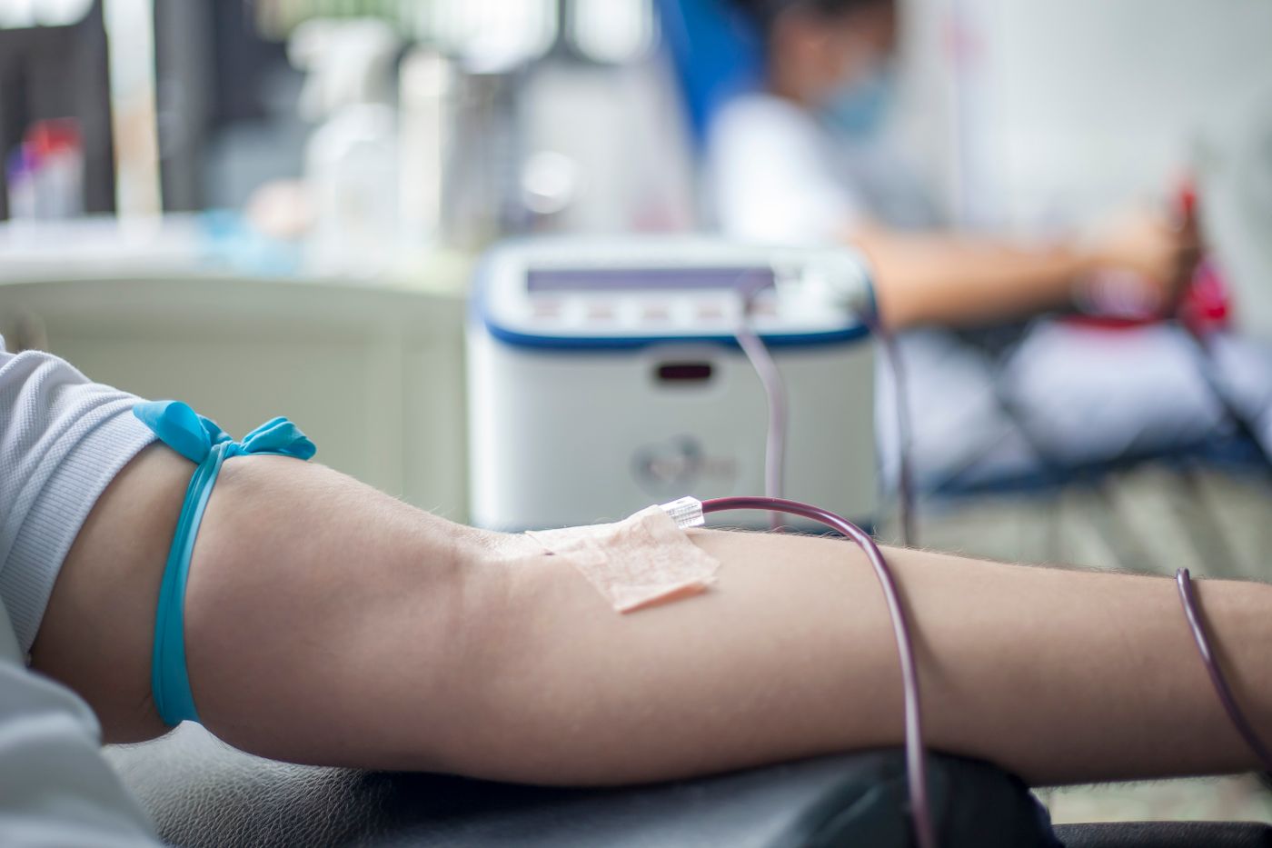 Braccio di un donatore durante il prelievo in ambulatorio