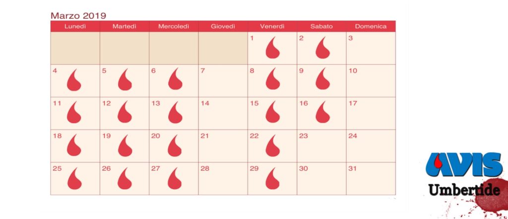 Calendario donazioni Marzo 2019
